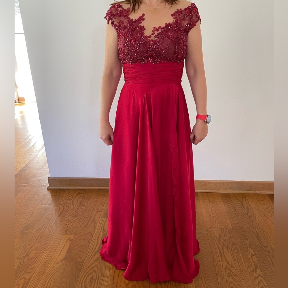 Formal Brazilian designer red dress for wedding guest/mother of the bride